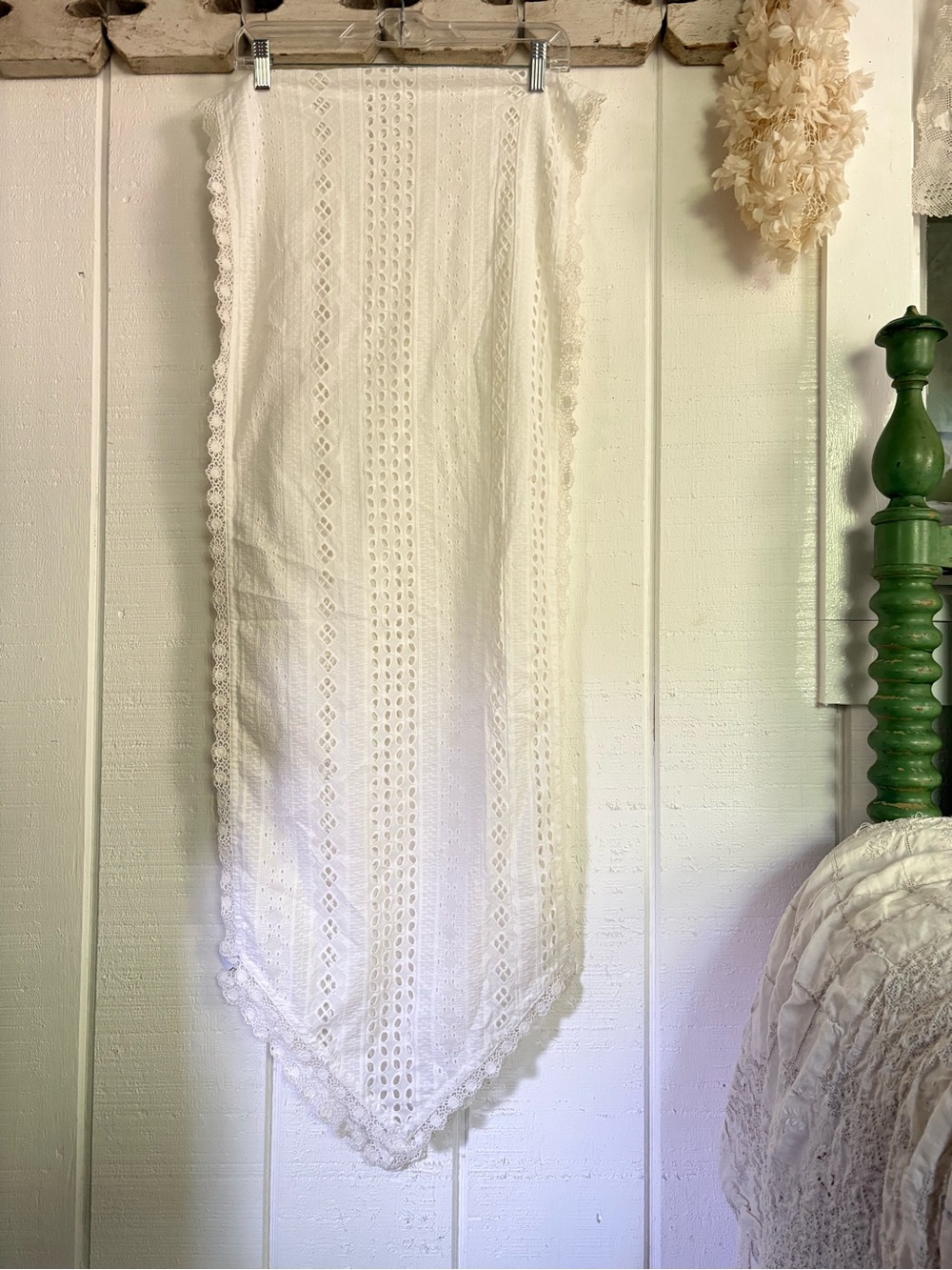 Shabby Chic White Crochet Lace Table Runner USED